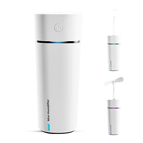 FHEAL Cool Mist Humidifier/USB Air Humidifier, Mini Cup Desktop Personal Humidifiers for Bedroom Car Office 240ml 40ml/h with Auto Shut-Off, 8 Hours Working Time,LED Night Light,White