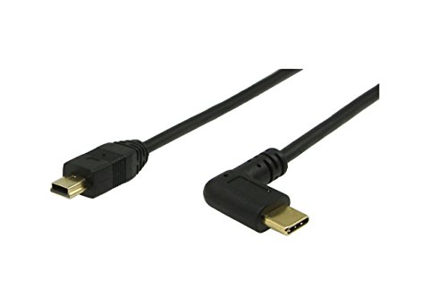CGTime 10 Inchs Gold plated USB 2.0 Mini Male to USB Type C Male Right Angle Sync and Charge Converter Adapter Cable Cord