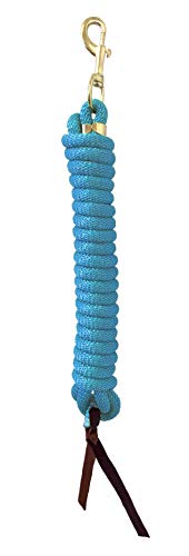 Equitem Nylon Training Lead Rope Leather Ends 14′ w/Brass Swivel Snap (Light Blue)