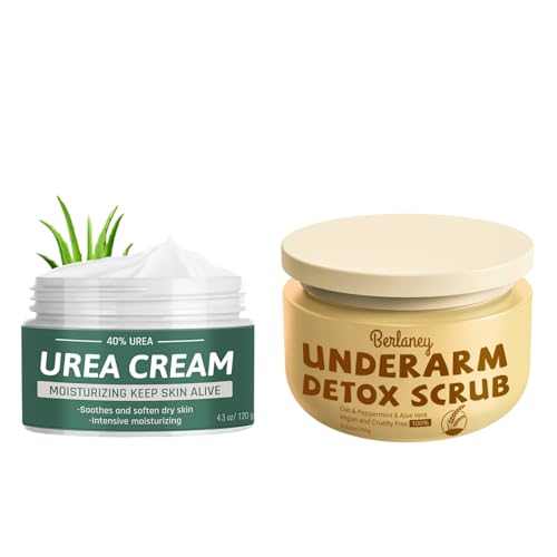 Urea Cream 40 Percent For Feet Maximum Strength with 2% Salicylic Acid 4.3 oz + Oat Armpit Detox Scrub 8.8 oz with Peppermint