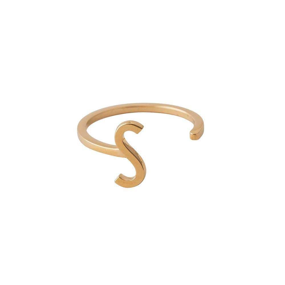 Design Letters Ring A-Z (Gold) S, Metal, One Size