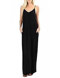 iandroiy Mujer Verano Casual Swing bolsillos de playa sin mangas Cami Maxi vestidos