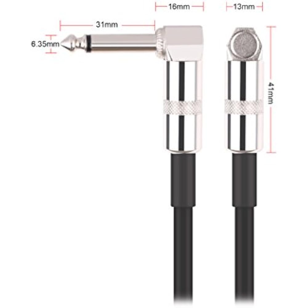Guitar Patch Cables Cable 3Pack 30cm 1/4 Inch Right Angle PVC For