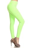 Leggings Depot Ultra Soft Basic Solid Plain Best Seller Leggings Pants (One Size (Size 0-12), Neon Green)