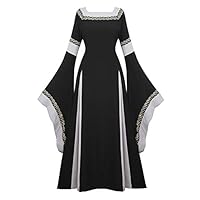 Renaissance Costume Women Irish Medieval Dress Vintage Retro Gown Deluxe Victorian Long Dresses Cosplay Costumes Black