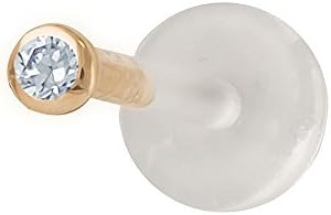 Clear 2mm Sparkle 14K Yellow Gold Bioplast Push-In Lip Ring Monroe Tragus Earring