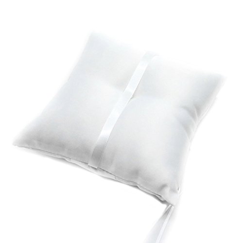 SenseYo 7.8 inches Satin Double Hearts Decoration Wedding Ring Bearer Pillow, White