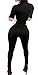 Bodycon4U Women Sexy Short Sleeve Zipper Sport Fitness Bodycon Jumpsuit Romper Unitard Black L