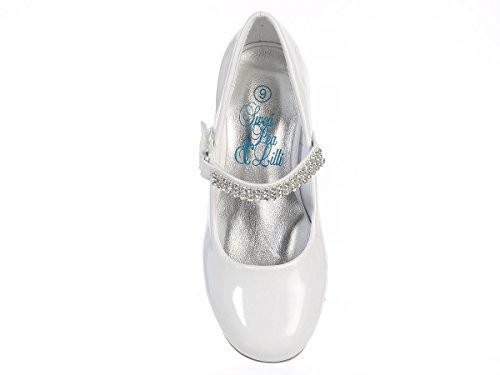 Swea Pea & Lilli Girl's Low Heel Girls Dress Shoe with Rhinestone Strap White 12