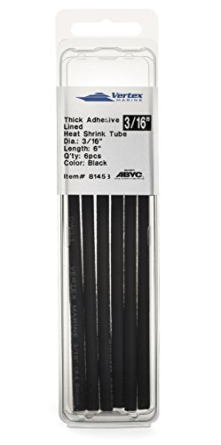 Double Wall Adhesive Lined Marine Grade Polyolefin Heat Shrink Tubing A81453 - 3/16" ID - Black - 6 Inches - 6 Pack