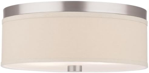 Forecast Lighting F1318-36 Embarcadero Two-Light Flushmount with Vanilla Fabric Shades and Etched White Glass, Satin Nickel
