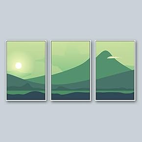 3 Piece Framed Canvas Wall Art for Living Room, Bedroom Mountain Landscape Illustration XI Canvas Prints for Home Decoration Ready to Hang - 16"x24"x3 Panels