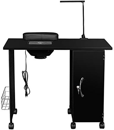 Hot Sale!Manicure Nail Table Beauty Spa Salon Station Steel Frame Equipment Drawer with LED Lamp Black