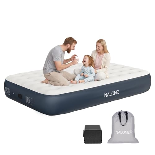NALONE Colchón Hinchable 2 Plazas con Inflador 191x137x33cm, Colchón Inflable Matrimonio Autohinchable Cama Hinchable Eléctrico para Uso Doméstico Y Camping