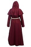 Friar Medieval Hooded Monk Renaissance Priest Robe Costume Cosplay, Burgundy, Large