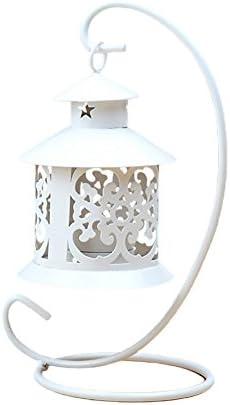 JAROWN Retro Metal Iron Hanging Candle Lantern Holder Stand Creative Crafts for Living Room Decoration Gifts (White)
