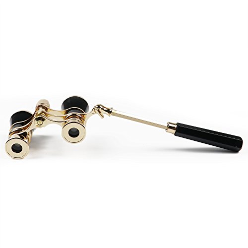 Kingscope 3X25 Vintage Opera Glasses Binoculars for Theater Musical Concert (Lorgnette, Black, with Handle)