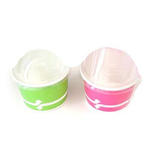 [ Momoka's Apron ] 96 ct. Ice Cream Paper Cup (4 oz) & Clear Dome Lids Set: Pink & Green - Thumbnail 2