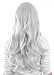 K-shop Wigs 28 Inch Long Wavy Cosplay Wig for Women with Wig Cap and Comb (Silver White)