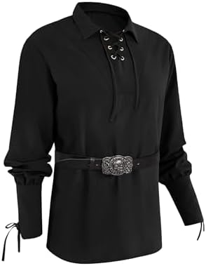 Camisa Medieval De Manga Larga Para Hombre – Disfraz Vikingo Pirata Renacentista Con Cordones, Color Caqui, Talla XL, Ideal Para Cosplay