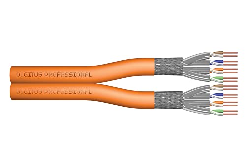 DIGITUS 500 m Cat 7 Network Cable - S-FTP (PiMF) Duplex - BauPVO Dca - LSZH Halogen Free - 1200 MHz Copper AWG 23/1 - PoE+ Compatible - LAN Cable Installation Cable Ethernet Cable - Orange