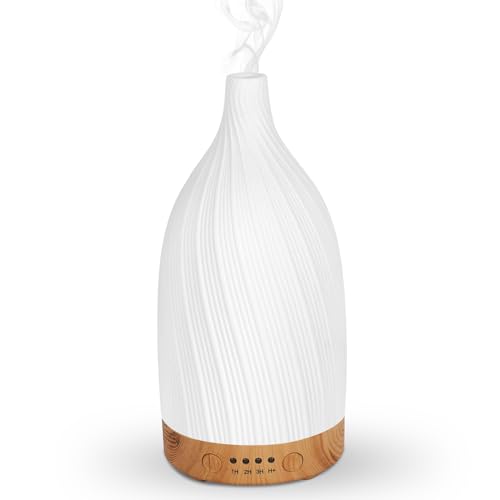 Ceramic Essential Oil Diffuser Humidifier, GuKKK Silent Ultrasonic Aromatherapy Humidifier, with Timers and 7 LED Colors, for Home Office Bedroom (100ml)