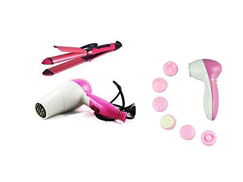 CY Combos Hair Styling Tools (Hair Dryer, 2 in 1 Straightener/Curler and Massager)2-In-1 Hair Straightener & Curler NH-2009 and 1000W Foldable Hairdryer Multicolor (Combo of 3)