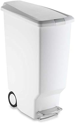 Slim Plastic 40-Liter Step-On Trash Can in White