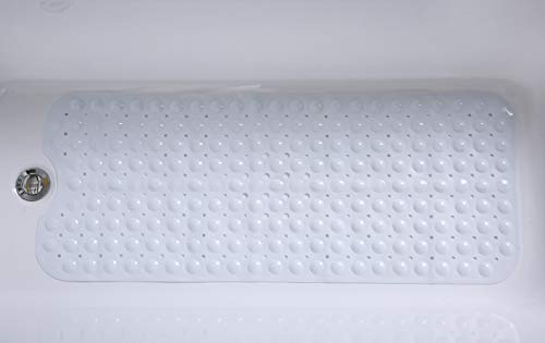 Tike Smart Extra-Long Non-Slip Bathtub Mat 39”x16” (for Smooth/Non-Textured Tubs Only) Safe, Clean, Anti-Bacterial, Machine-Washable, Superior Grip&Drainage, Vinyl Bath Mat, Opaque White … - Thumbnail 2