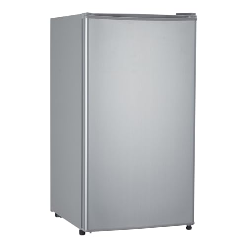 MilleLoom Mini Fridge With Freezer - 3.2 Cu.Ft Capacity, Reversible Doors, 7 Settings Adjustable Thermostat, Low Noise, Compact for Bedroom/Apartment/Office.Silver