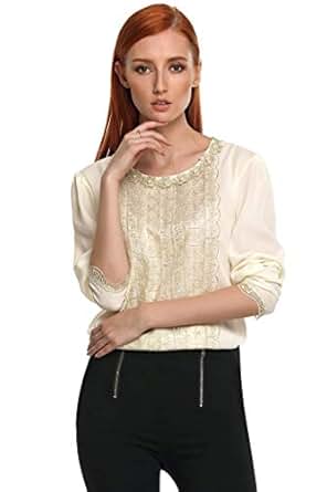 Lace Patchwork Scoop Neck Button Detail Blouse Lace Patchwork Scoop Neck Button Detail Blouse