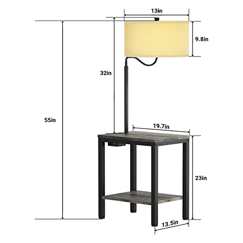 LityMax Floor Lamp with Table, Side Table with Lamp Attached, USB