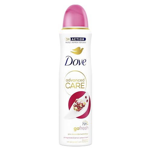Dove Advanced Care Go Fresh Granatapfel, mit feuchtigkeitsspendender und hautfreundlicher Formel, ohne Alkohol, trockene Haut bis zu 72 Stunden, Deodo