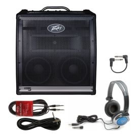 Peavey KB 5 150-Watt 2x10-Inch Keyboard Amp Bundle with 20-Foot Instrument Cable, 10-Foot Instrument Cable, Patch Cable, and Headphones