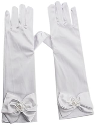 Girls Long Satin Finger Bowknot Formal Pageant Kids Gloves