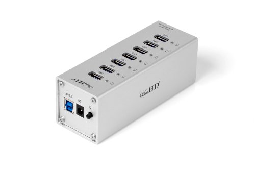 ViewHD Professional Premium Quality USB 3.0 7-Port Hub with On/Off Power Switch + 12V 4A Power Adapter + USB Cable in Full Metal Case (Silver) | VHD-U3P7S
