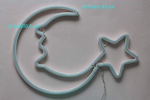 Neon Light Sign Blue Moon Star Neon Night Light for Kids' Bedroom Wall Art LED Decorative Lights for Home USB Powered LED Crescent Moon Neon Christmas Birthday Gift(NEMBSWW) - Thumbnail 5