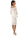 PattyBoutik Women's Tall Boat Neck Solid Three-Quarter-Sleeve Short Fitted Dress, Off-White, Large