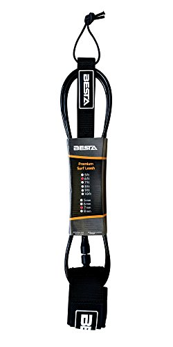 BESTA Surfboard Leash, Premium Surf Leash with Kink-free Swivels, Rail Saver and Padded Ankle Cuff with Key Pocket (Black, 6 ft) - Thumbnail 2