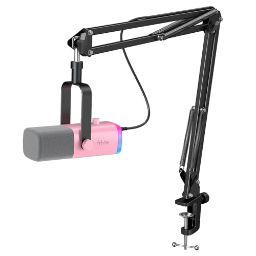 microfono dinamico para pc xlr/usb + accesorios Fifine rosa