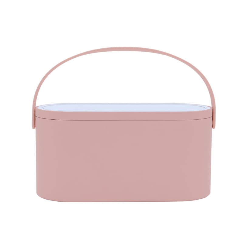 ooazbhy Make Up Box with Led Makeup Mirror Lights Organizer Portable Travel Makeup Mirror Beauty Case Women Girls Gift (Pink)