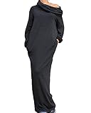 ZANZEA Women Plain Turtleneck Boat Neck Long Sleeve Party Kaftan Long Maxi Dress Black Large
