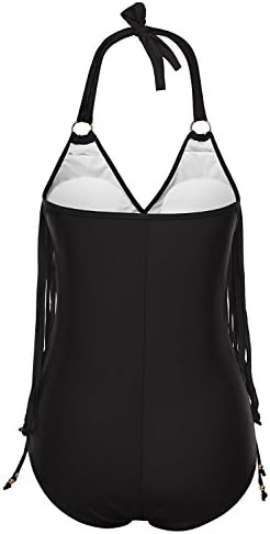 Women's Tassel Fringe Padded Bikini One Piece Swimsuits BlackMedium