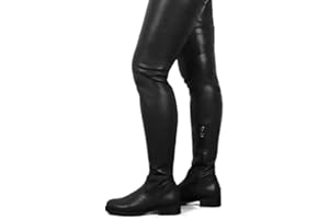YING LAN Over the Knee High Boots for Women Sexy Zipper Round Toe Low Chunky Heel Faux Leather Surgical Stretch Riding Thigh High Boots