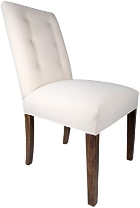 Sole Designs Kacey Collection Modern Upholstered 6 Button Tufted Dining Side Chairs with Spring Seating, Walnut Finish, Ivory, Set of 2