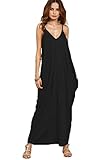 Verdusa Women's Spaghetti Strap V-neck Side Pockets Loose Maxi Dress Black M