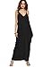 Verdusa Women's Spaghetti Strap V-Neck Side Pockets Loose Maxi Dress Black M