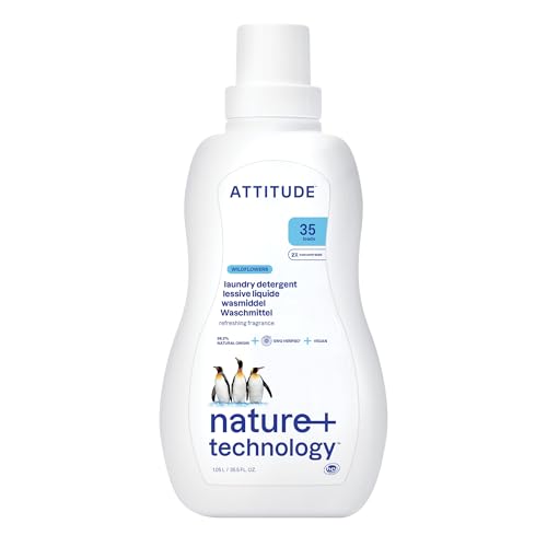 ATTITUDE Liquid Laundry Detergent, EWG Verified, HE Compatible, Plant-Based & Vegan, Natural Laundry Soap, Wildflowers Scent, 35 Loads, 35.5 Fl Oz