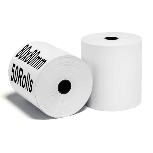 80x80 POS Receipt Paper, BEONE POS Receipt 80 * 80mm Thermal Paper, 50 Rolls/Pack Premium Cash Register (50 Rolls, 80x80mm)
