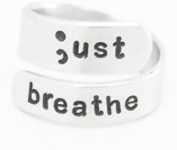 Aluminum just breathe handmade semicolon ring suicide depression awareness jewelry